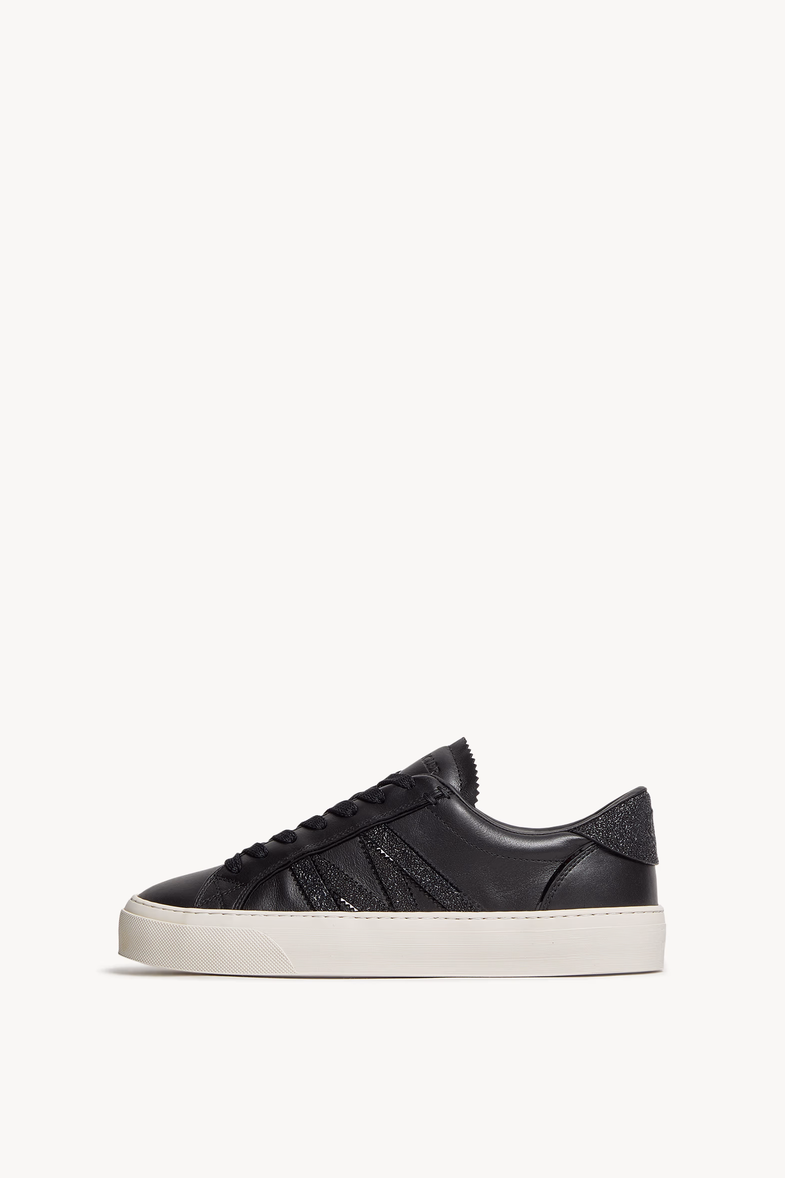Monaco2 Leather & Glitter Sneakers Women Black Moncler 0